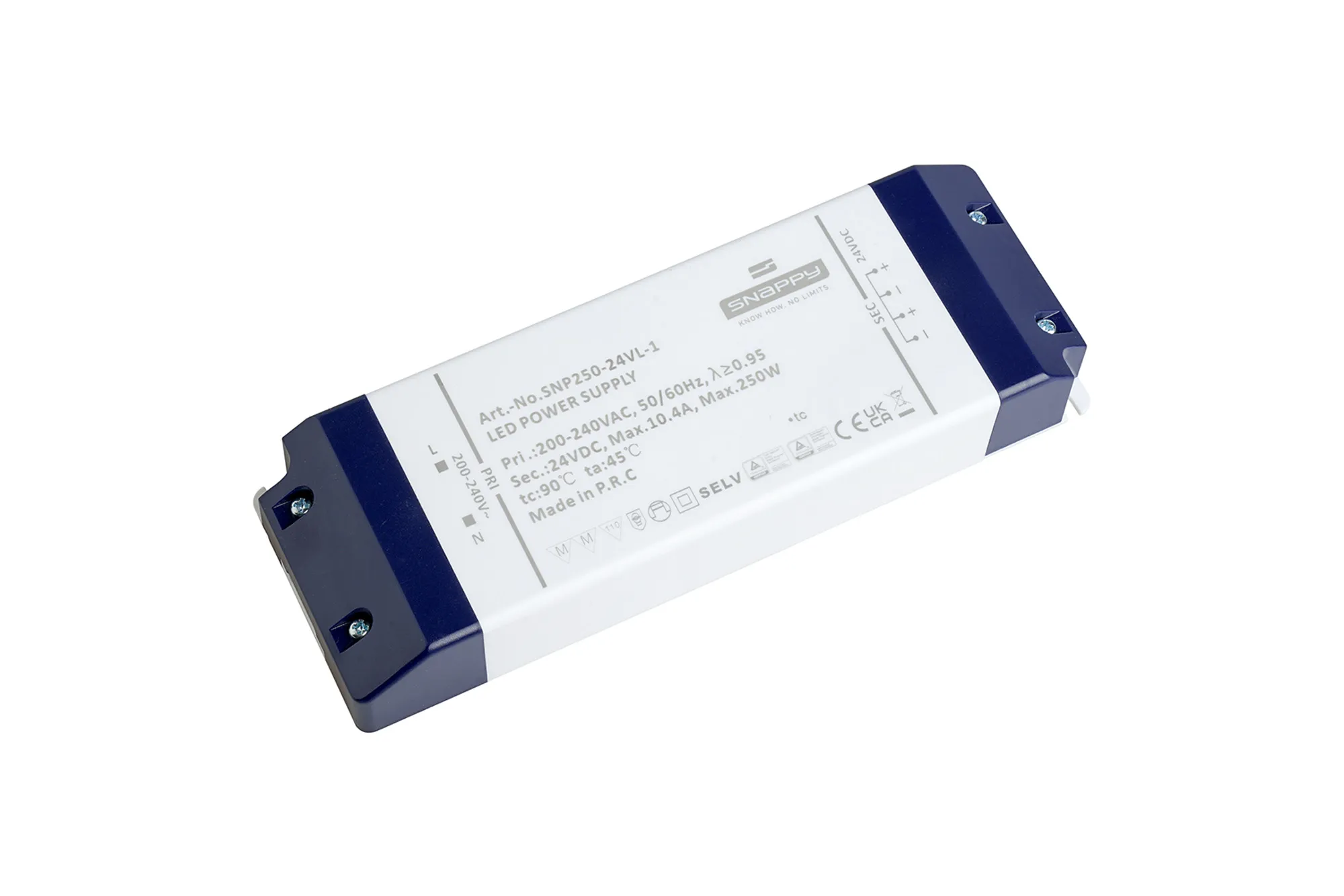 SNP250-24VL-1  SNP, 250W Constant Voltage Non-Dimmable LED Driver 24VDC 10.4A IP20.